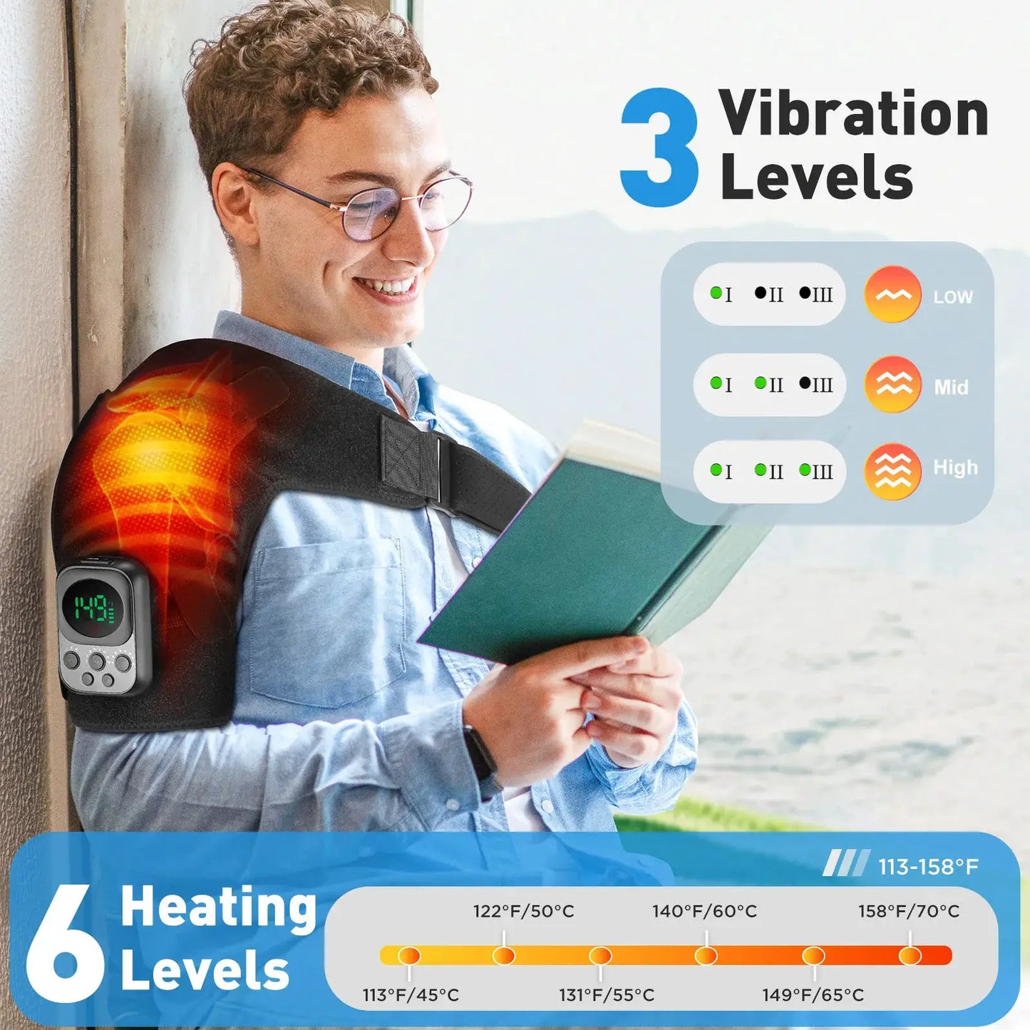 Electric Shoulder Brace | Wireless Heating Pad | Mobile Controlled | Men Women
