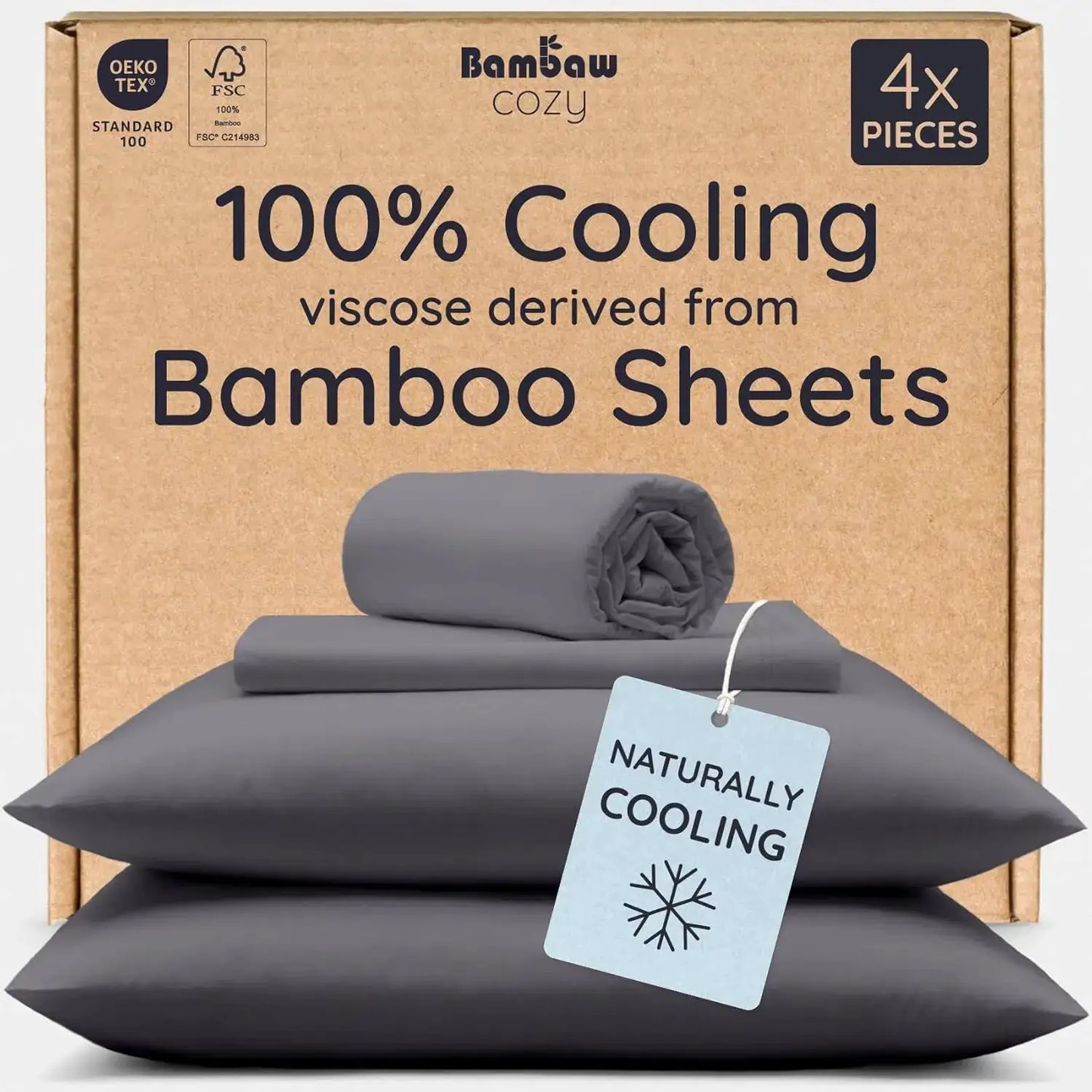 Bamboo Sheets Queen Size Set 4pcs Cooling Bed Sheets Super Soft Deep Pocket Fits 16'' Mattress Charcoal from PriceLows™
