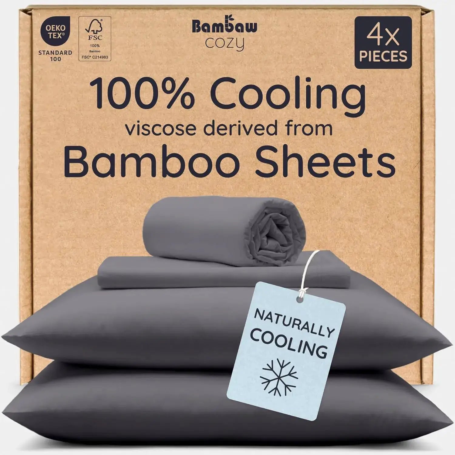 Bamboo Sheets Queen Size Set 4pcs Cooling Bed Sheets Super Soft Deep Pocket Fits 16'' Mattress Charcoal from PriceLows™