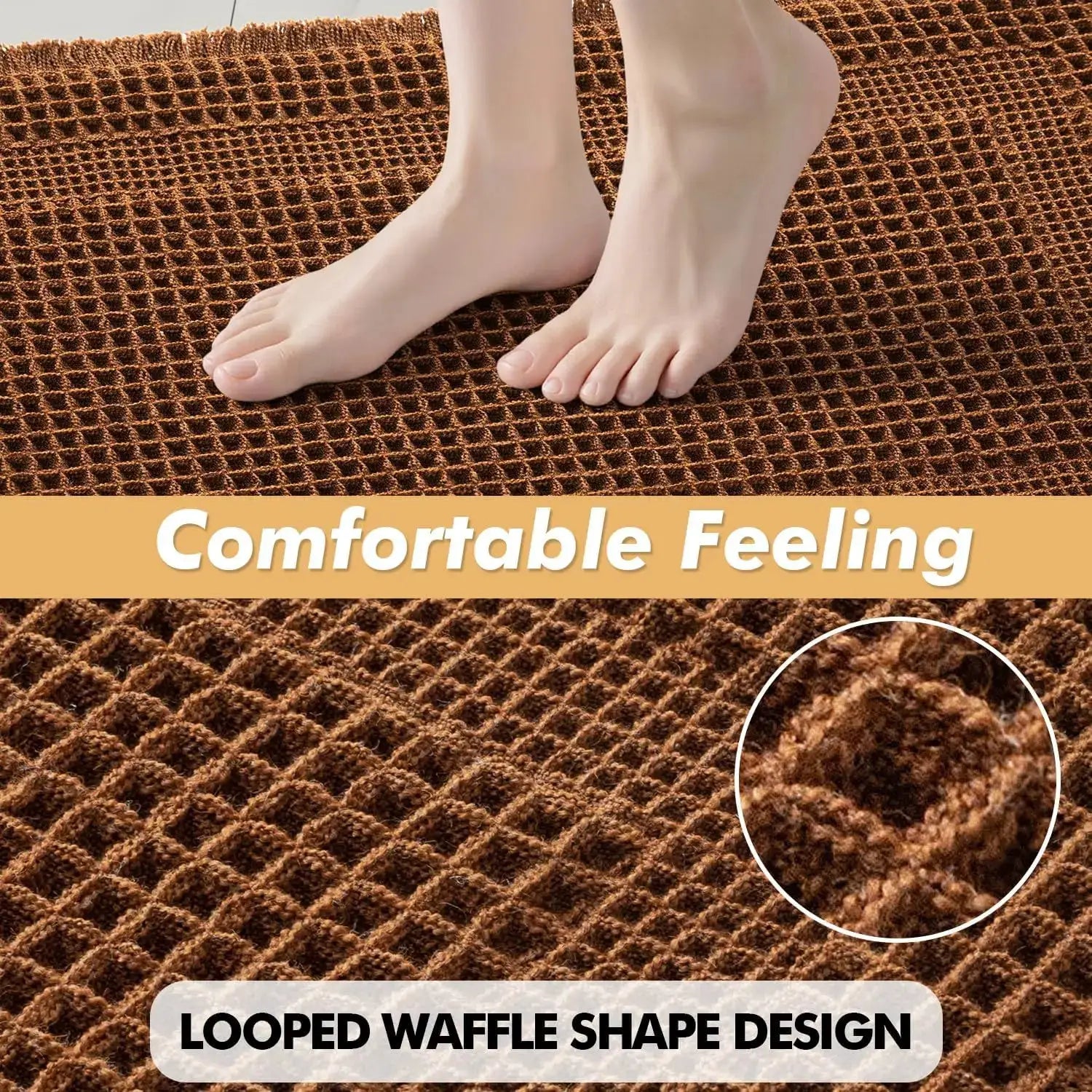Set of 2 Waffle Bathroom Rugs, Boho Bath Rug Super Absorbent, Non Slip Washable Ultra Soft Rubber Backed Shower Bath Mat from PriceLows™