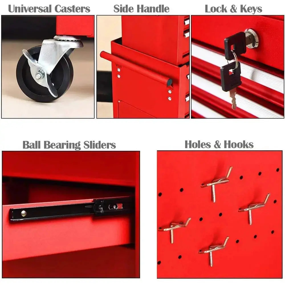 Dual-Layer Rolling Tool Chest with 6-Drawer Set, Removable Organizer, Lockable Storage Cabinet from PriceLows™