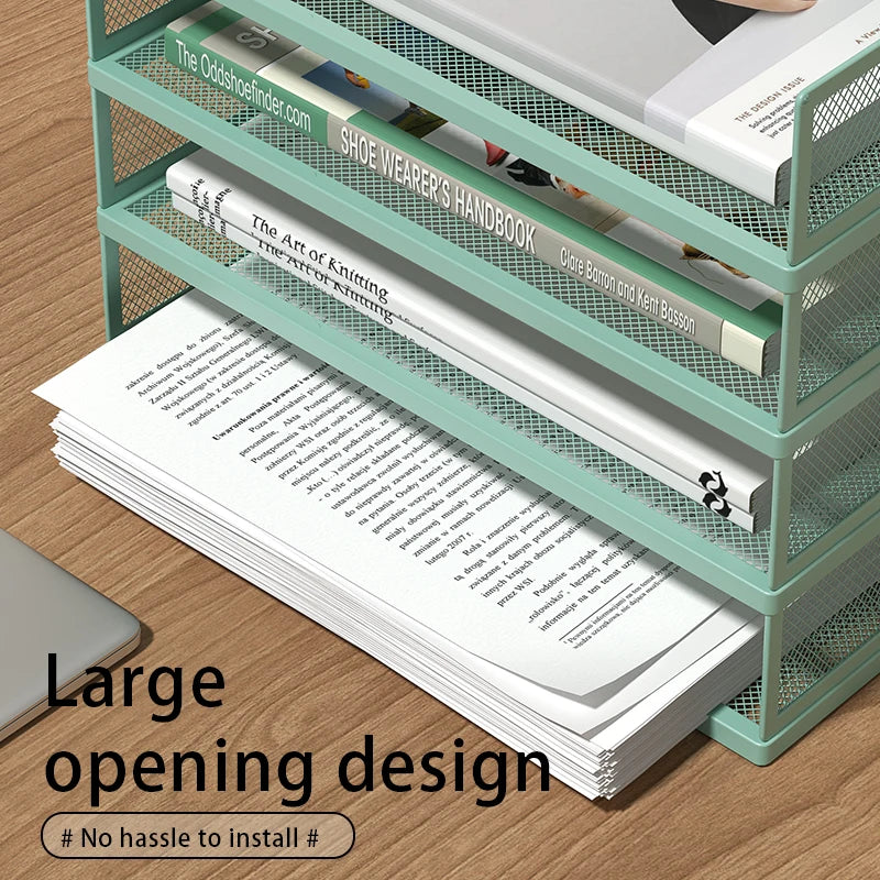 Stackable Letter Tray | 4-Tier | Green Metal | Pen Holder Included