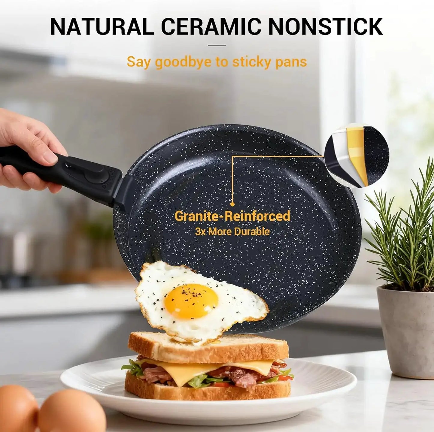 21-Piece Nonstick Pots and Pans Set, Ceramic Kitchen Cookware with Detachable Handle, Induction Ready, Dishwasher & Oven Safe, Black from PriceLows™