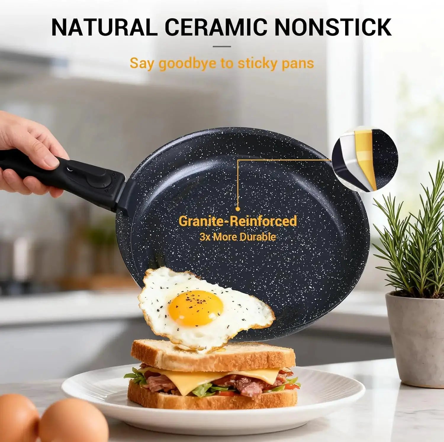 21-Piece Nonstick Pots and Pans Set, Ceramic Kitchen Cookware with Detachable Handle, Induction Ready, Dishwasher & Oven Safe, Black from PriceLows™