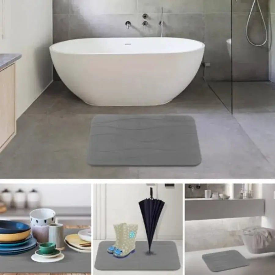 Stone Bath Mat, Set of 3, Diatomaceous Earth Shower Mat, Non-Slip Super Absorbent Quick Drying Bath Mat for Bathroom Floor, Gre from PriceLows™