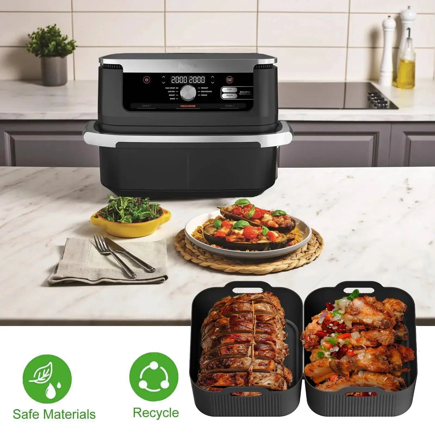 Air Fryer Silicone Tray Set | 3 Pack | Ninja AF500 Compatible | Nonstick