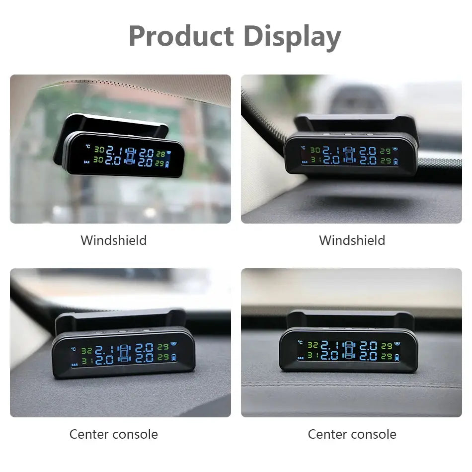 Smart car TPMS tire pressure monitoring system solar digital clock LCD display car tire pressure temperature safety alarm system from PriceLows™