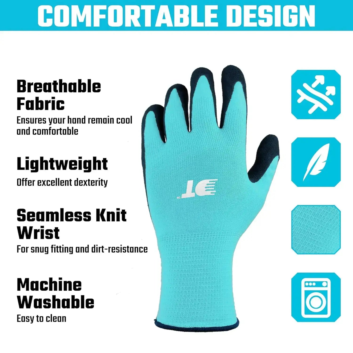 6 Pairs Pink & Blue Large Garden Gloves with Latex Coating for Gardening and Yard Work from PriceLows™