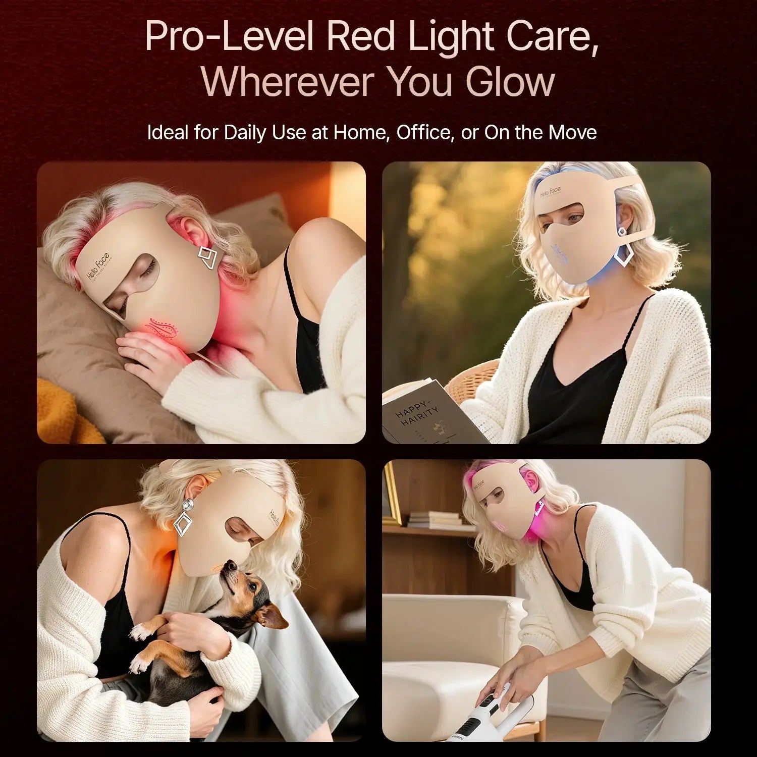 Hello Face M300 4D LED Light Therapy Mask 311 LEDs, 4 Modes, Anti-Aging & Acne Care, Ergonomic Silicone Design, Visual Comfort from PriceLows™