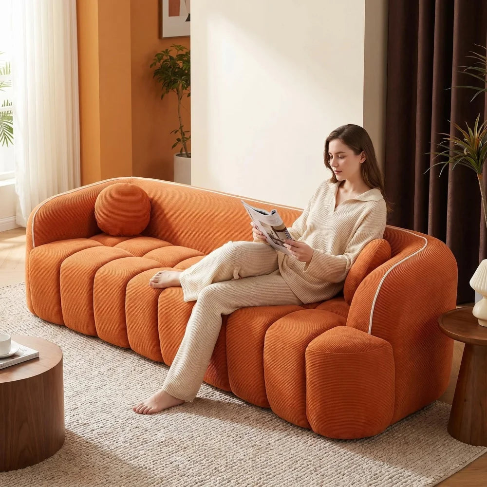 Sofa | Corduroy 98.4in | 3-Seater Vacuum Packed | Pillows Included