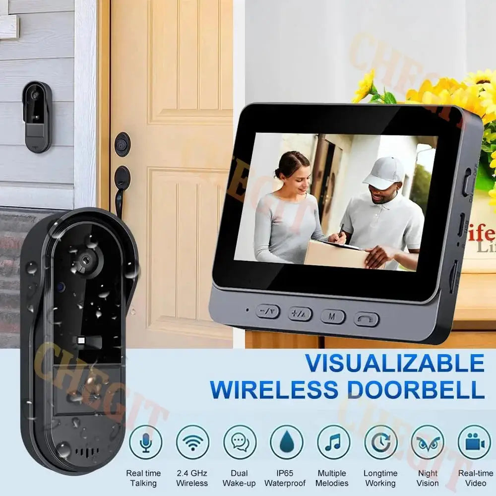 Smart Video Doorbell | 4.3 Inch Screen | Night Vision | Waterproof