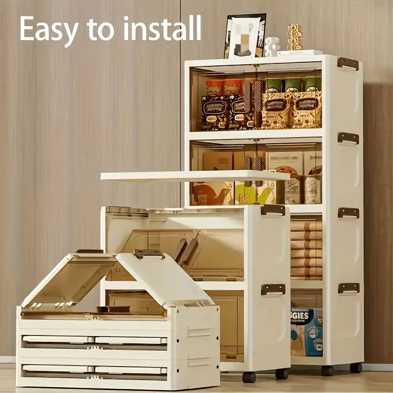 3/4/5 Layer Folding Storage Cabinet - Plastic Storage Bins with Lids, Collapsible Stackable Containers with Wheels, Living Room Storage Boxes, Home Office Clothes Storage Cabinets And Suitcases, Foldable Organizer System for from PriceLows™