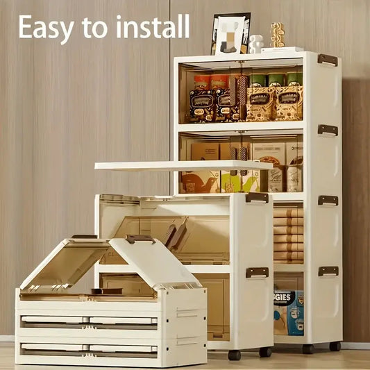 3/4/5 Layer Folding Storage Cabinet - Plastic Storage Bins with Lids, Collapsible Stackable Containers with Wheels, Living Room Storage Boxes, Home Office Clothes Storage Cabinets And Suitcases, Foldable Organizer System for from PriceLows™