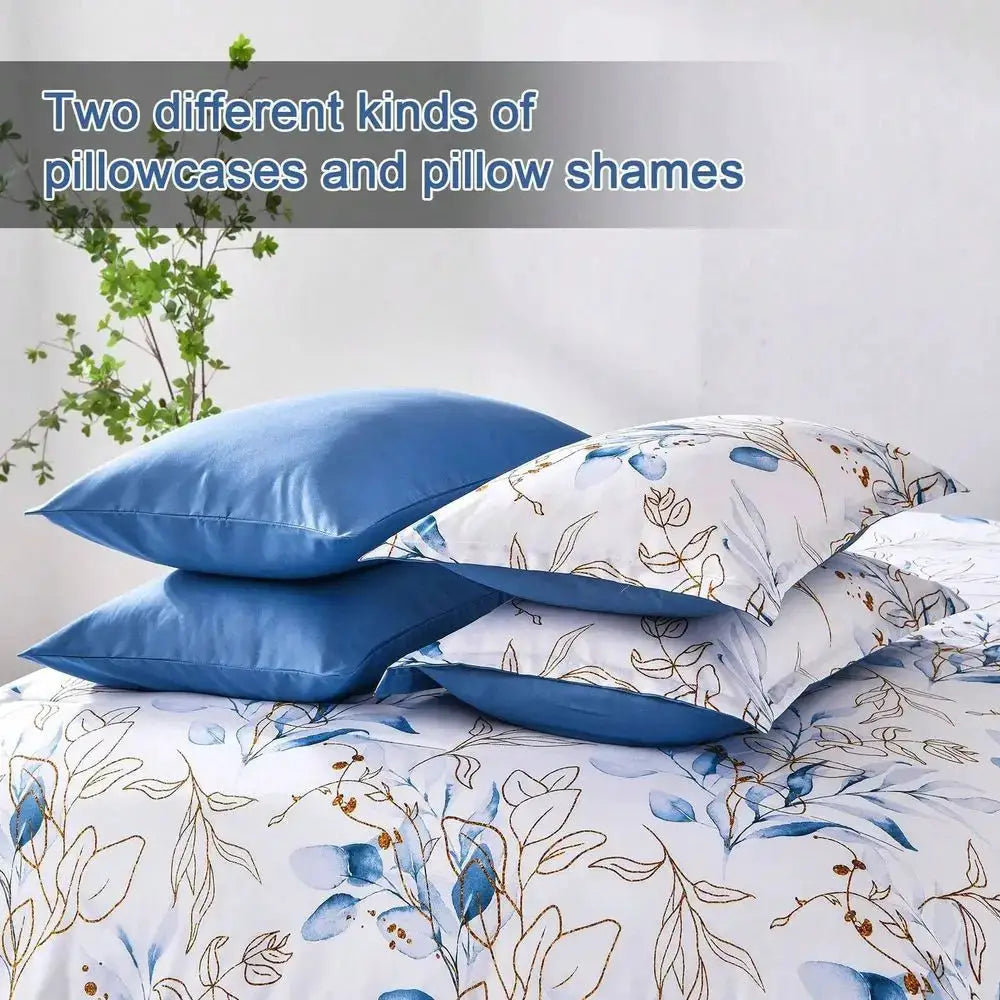 Pieces Botanical Comforter Set Queen King Size,Floral Reversible Bed In A Bag Gold Blue Leaves Bedding Set Queen 1 Comforter,2 P from PriceLows™