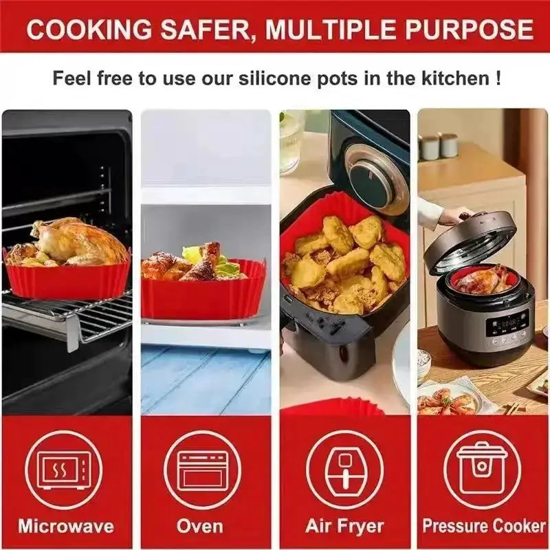 Reusable Silicone Air Fryer Liner | Square 22Cm | Non Stick Handles