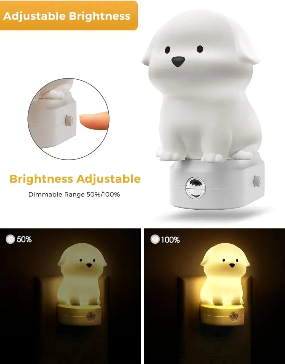 3D Cute Puppy Night Light with Dusk to Dawn Sensor, RGB+Warm White 3000K Plug-in Nightlight for Room Decor, Gift from PriceLows™