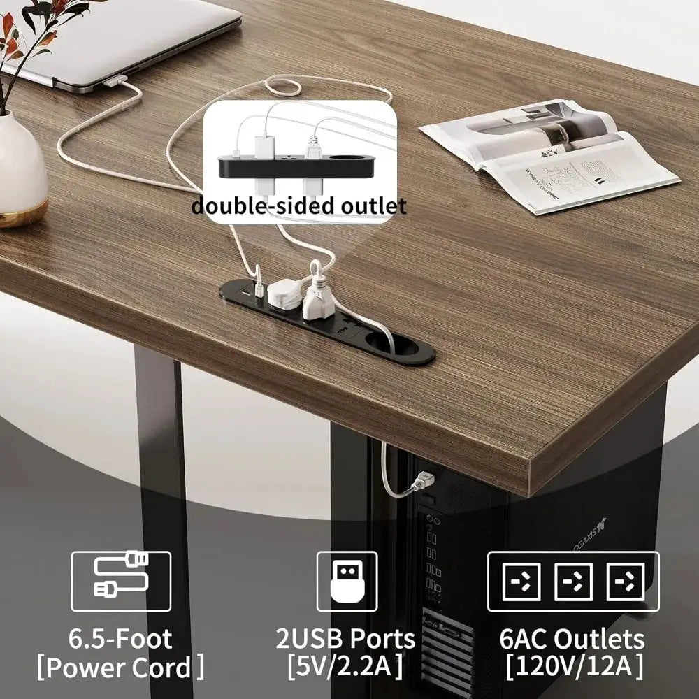 60-Inch Modern Desk, Wooden Computer Executive Desk with Built-in Power Outlet and Large Tabletop Workstation Writing Table Stud from PriceLows™