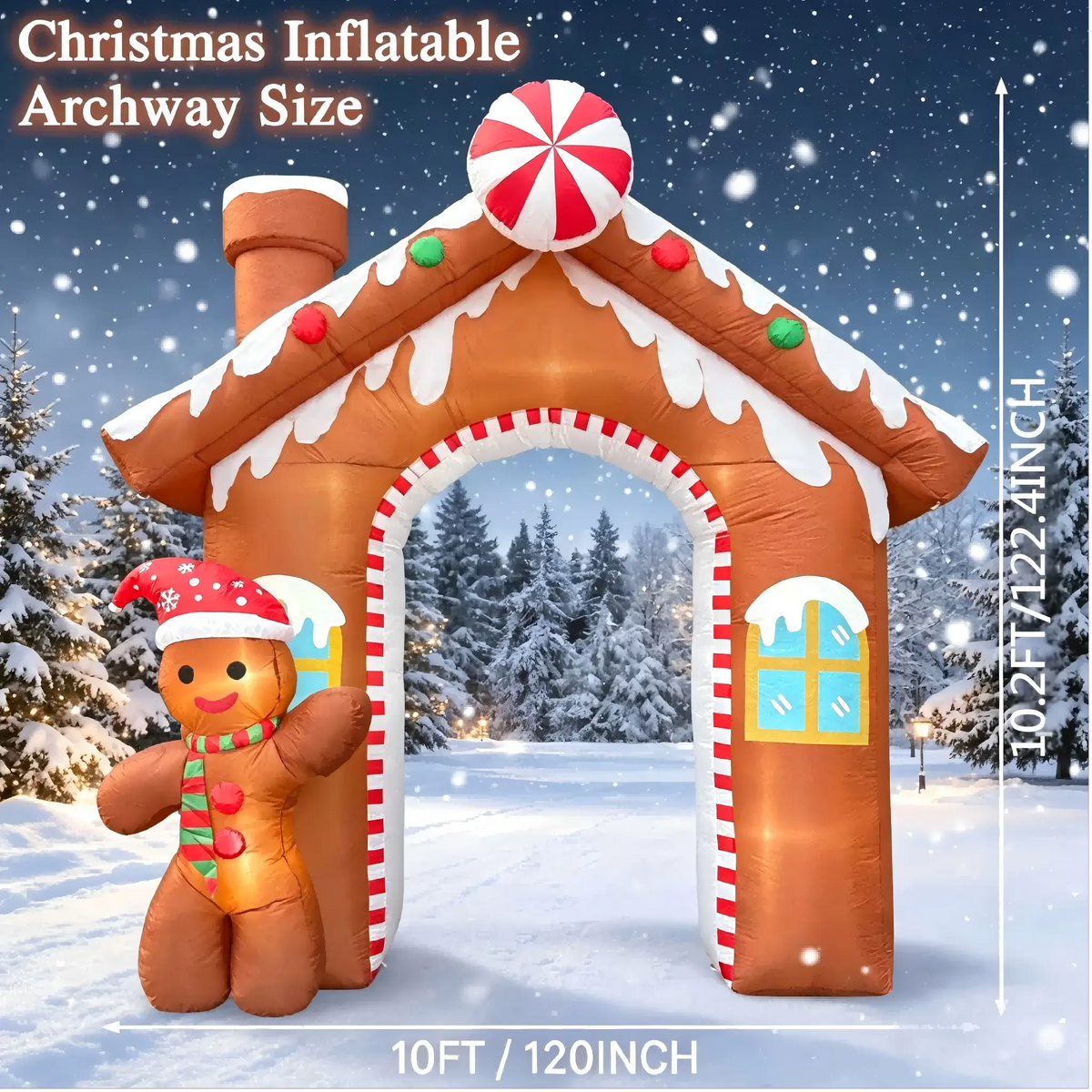 Gingerbread House Inflatable Arch | 10.2 Ft Tall | Led Holiday Lighting