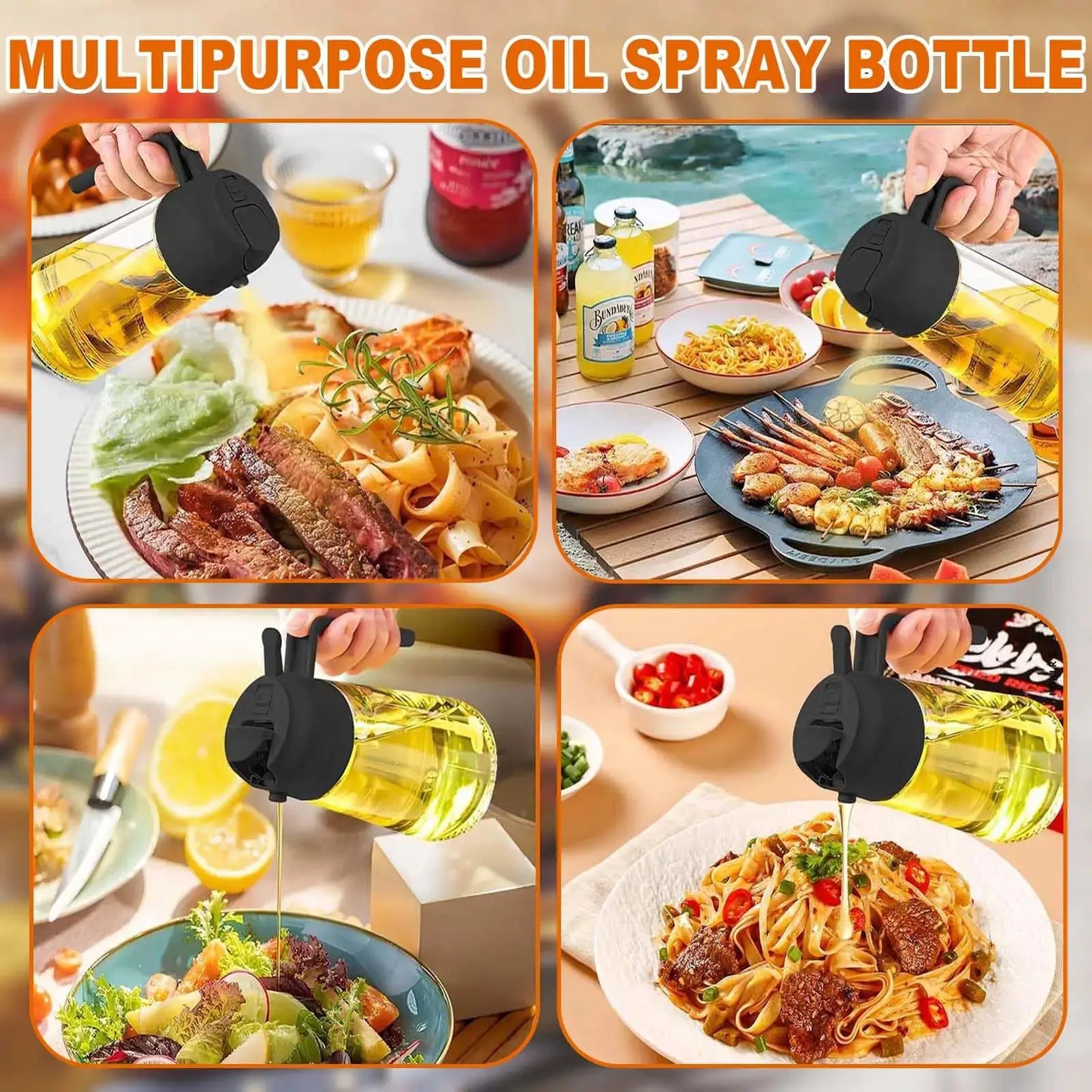 Oil Spray Bottle | Large Capacity | Glass Dispenser | Dual-Use Spraying Pouring
