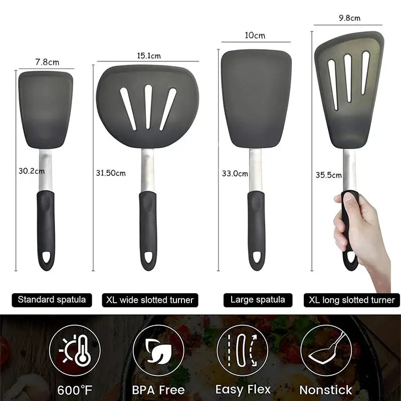 LMETJMA Silicone Turner Spatula Set Heat Resistant Extra Large Wide Flexible Spatulas Rubber Turners Cooking Utensils Set KC0144 from PriceLows™