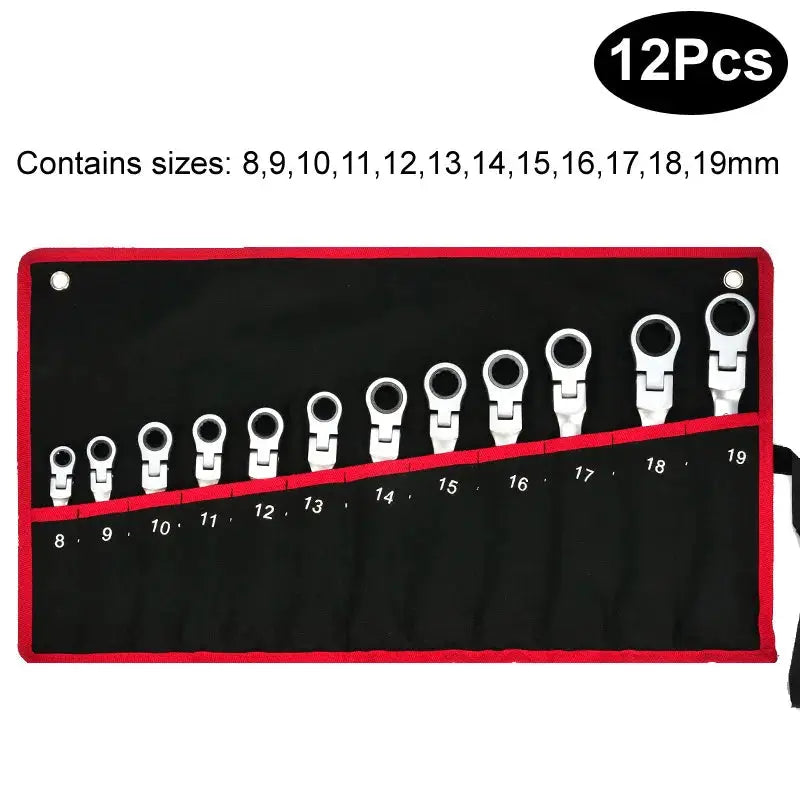 Ratcheting Combination Wrench Set Metric Flexible Head Spanner Set Chrome Vanadium Steel CR-V Flex-Head Ratchet Wrench Set from PriceLows™