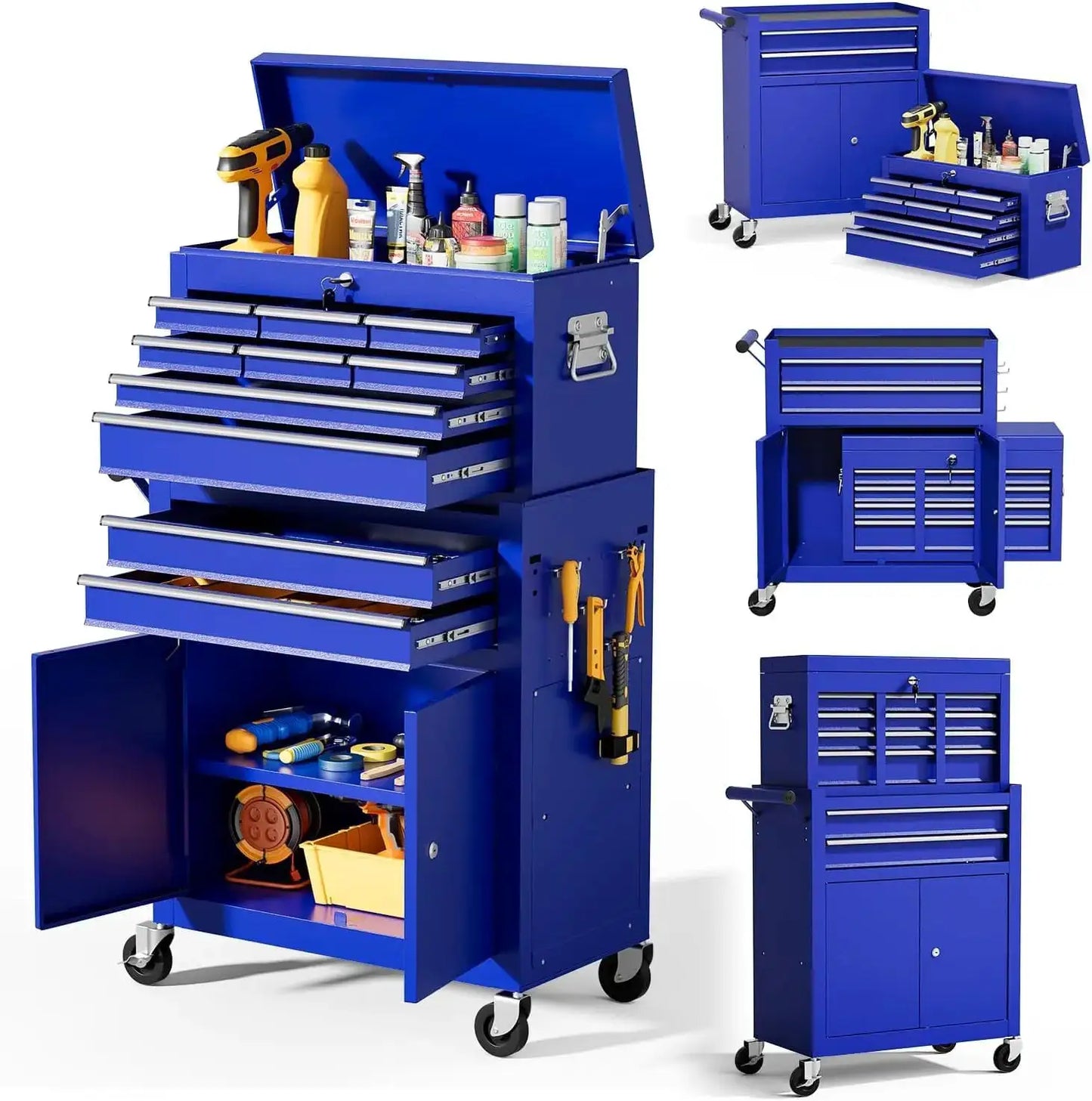 10-Drawer Rolling Tool Chest with Wheels, Tool Box with Drawers, Adjustable Shelf & Detachable Top Cabinet for Workshop Garage from PriceLows™