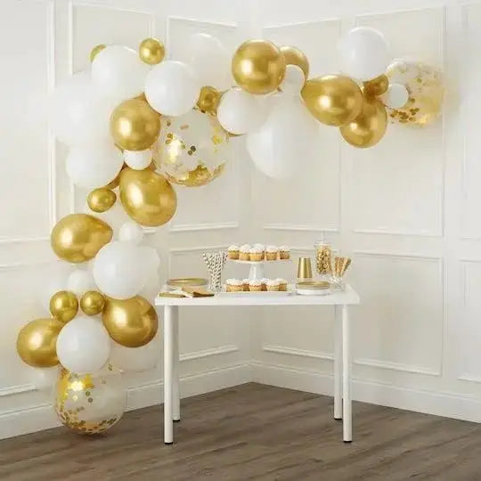 Latex Round Balloons | White And Gold Color | 12 Inch Size | 50 Pack Set