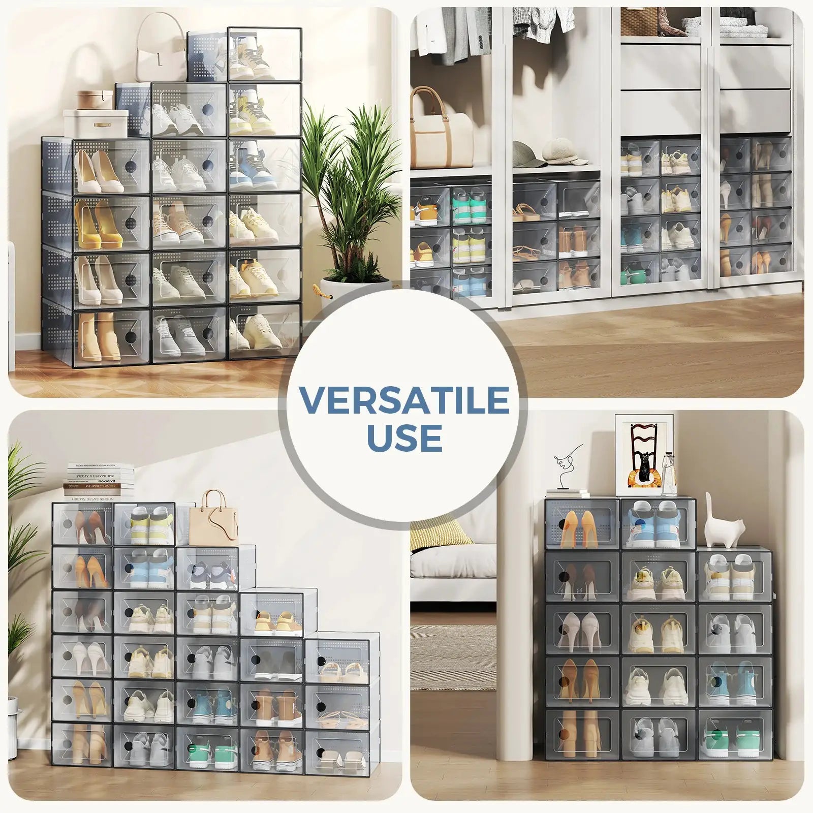JHK 12/15 Pack Plastic Stackable Shoe Organizer with Lids for Closet Foldable Shoe Rack Sneaker Container Under Bed and Entryway Space Saving Cabinet Home Furniture from PriceLows™