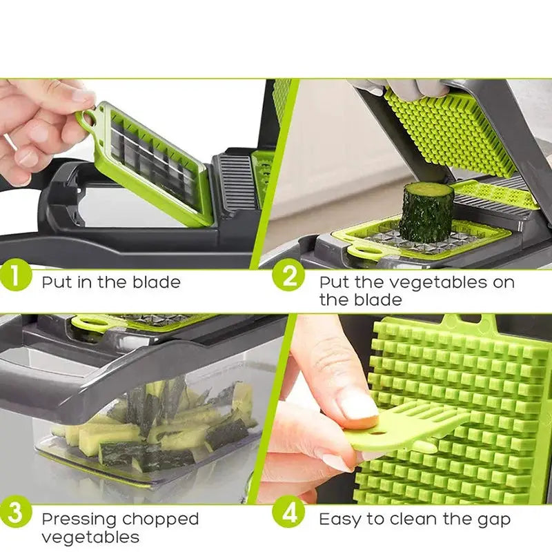 Vegetable Chopper | Stainless Steel Blades | 14/16-Pcs | Multi Blade