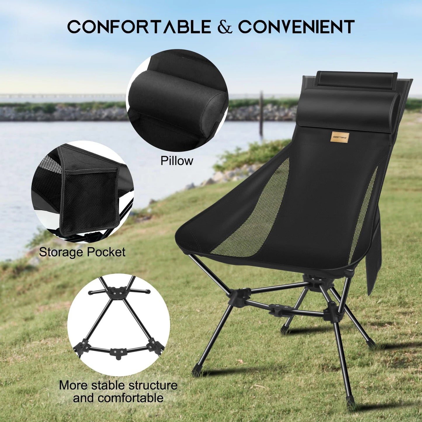 Portable Camping Chair | Lightweight | Foldable Headrest | One Size