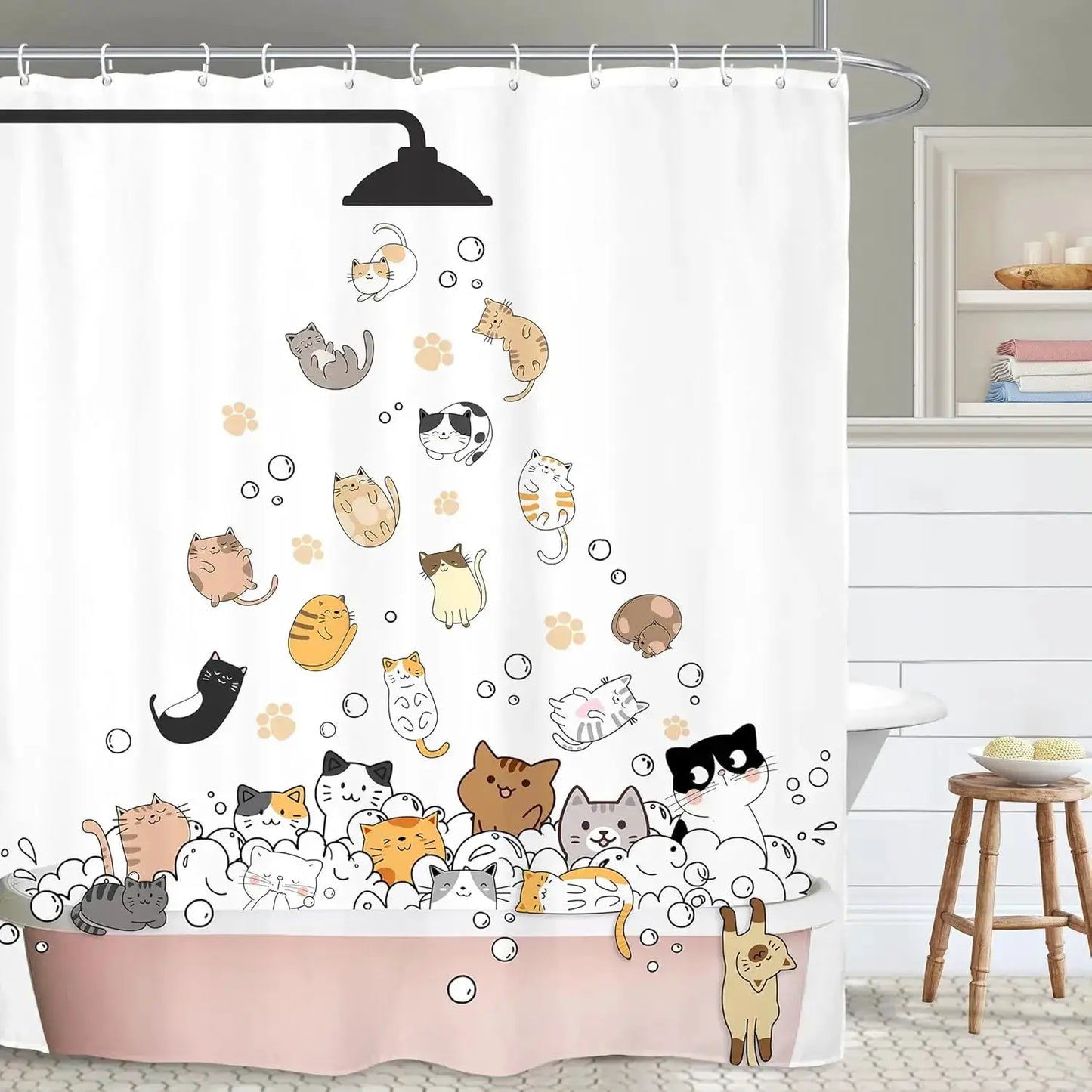 Cute Animals Bathing Cats Dogs Cartoon Shower Curtain Bath Head Bathtub Pattern Kids Child Bathroom Decor Polyester Bath Curtain from PriceLows™