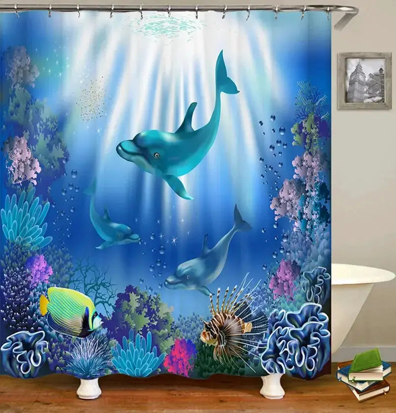 Dolphin Shower Curtain Sea Theme Shower Curtain Hook Washable Dolphin Waterproof 3D Animals Shower Curtain for Bathroom Decor from PriceLows™