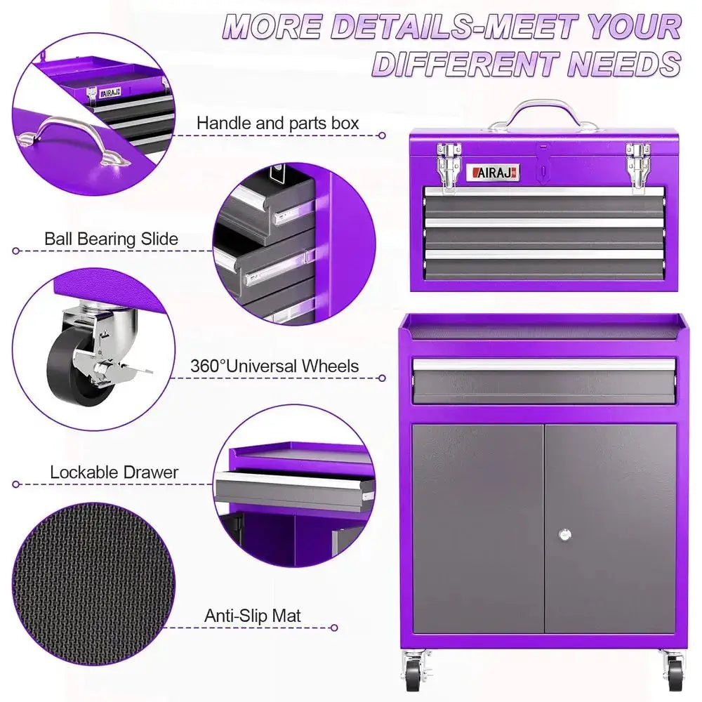 4 Drawers Rolling Tool Chest.Detachable Lockable Tool Cabinet with 4 Swivel Casters & Double Doors for Garage Workshop Warehouse from PriceLows™