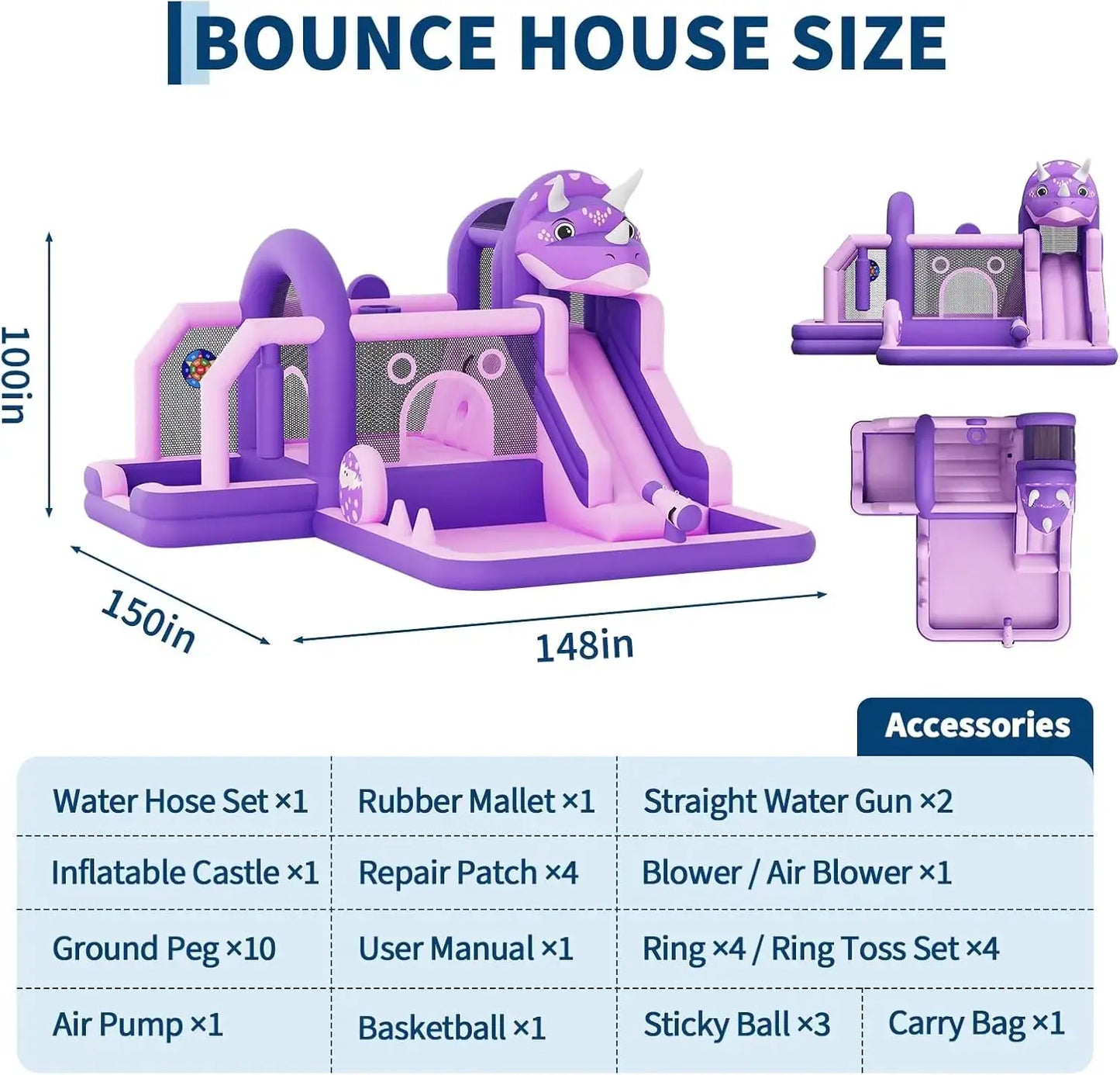 Large Inflatable Bounce House with Water Slide,Dinosaur Themed Jumping Castle for Kids Indoor/Outdoor Backyard,Fun-Quick Setup from PriceLows™