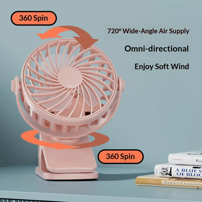 Portable Clip Fan | Rotates 720 Degrees | Night Light | Rechargeable 4W 5V