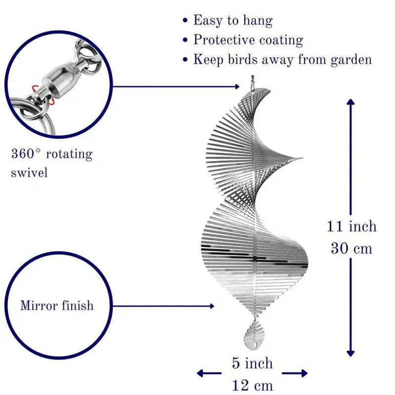 3D Rotating Wind Chimes Flip Spiral Pendant Patio Wind Spinner Bell For Home Garden Hanging Decoration Bird Reflectors from PriceLows™