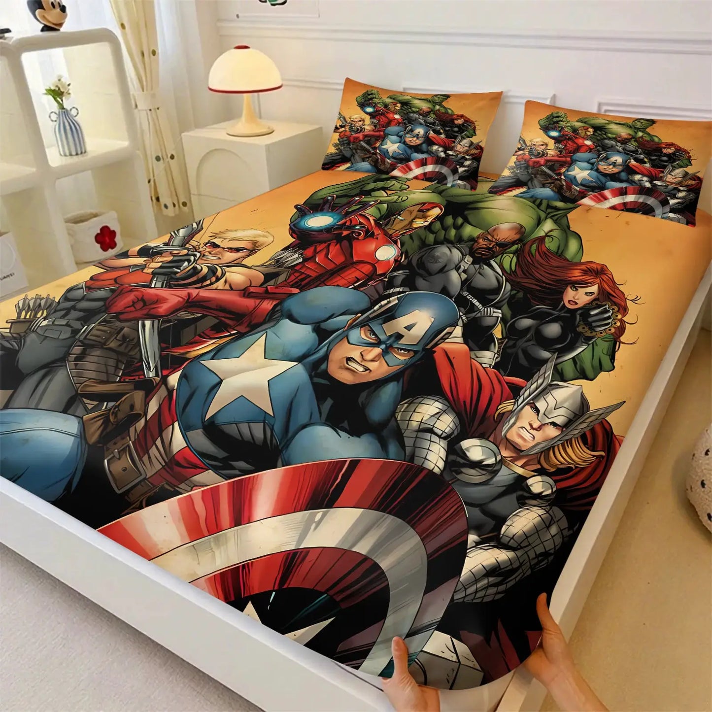 Marvel Avengers Team Fitted Sheet Set Superhero Bed Linen with Pillowcases Deep Pocket Retro Comic Fan Room Kids Room Decor Gift from PriceLows™