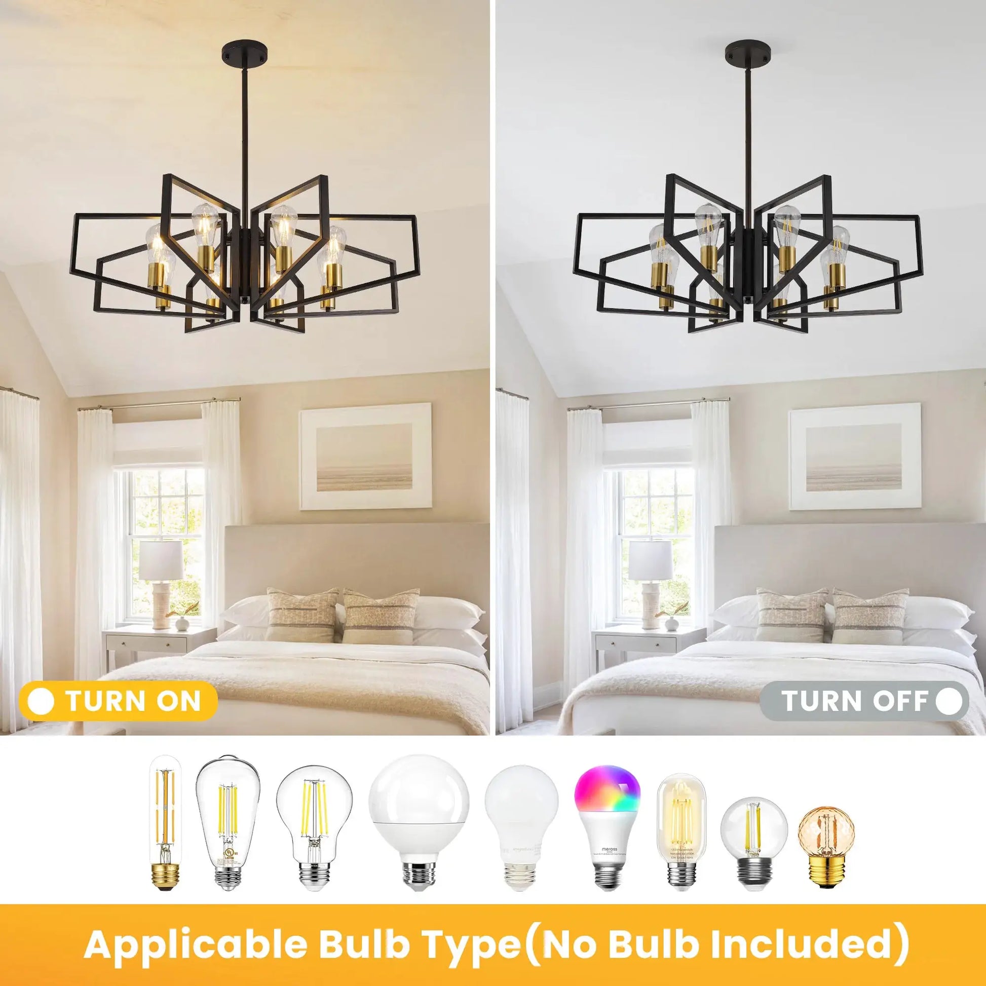 Modern 8-Light Geometric Chandelier Adjustable Height Metal Pendant Light with Black Frame & Golden Accents Ceiling Light Decor from PriceLows™