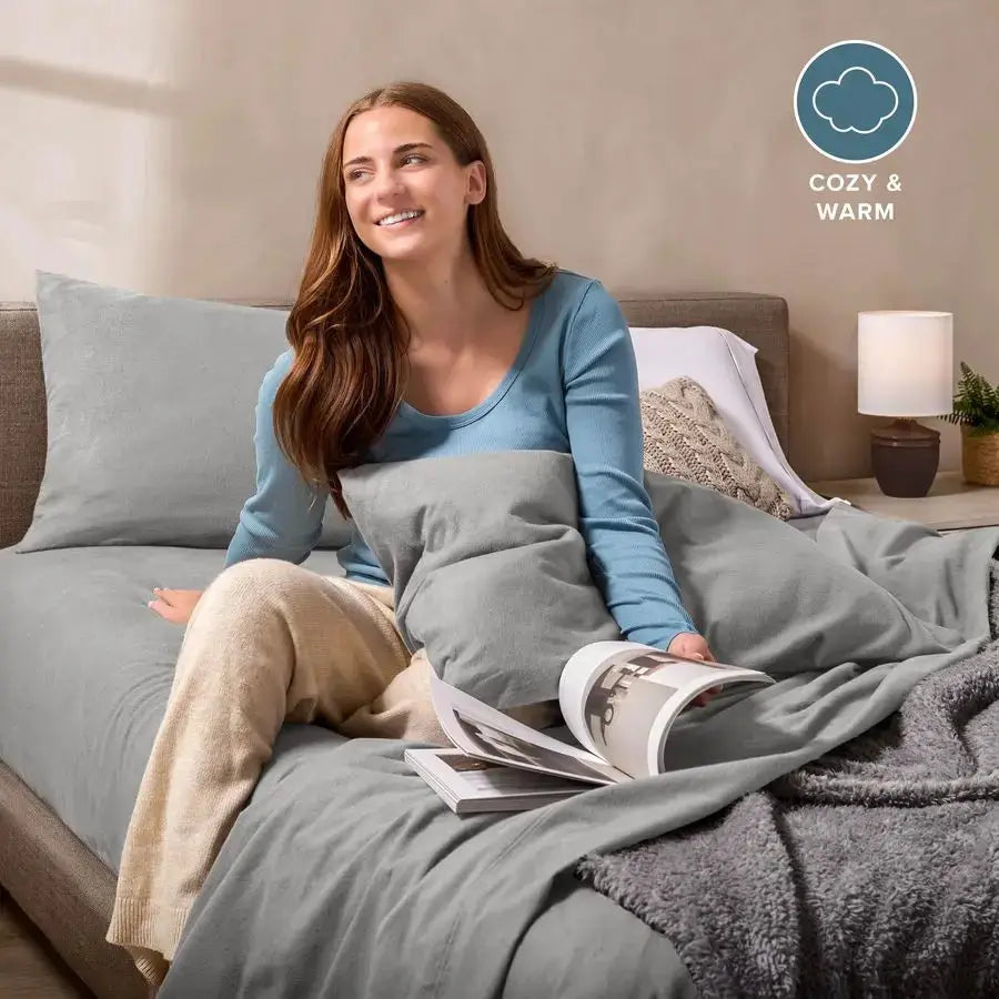 Super Soft Fleece Sheet Set Queen Size Extra Plush Polar Fleece, NoPilling Bed Sheets All Season Cozy Warmth Queen, Light Grey from PriceLows™
