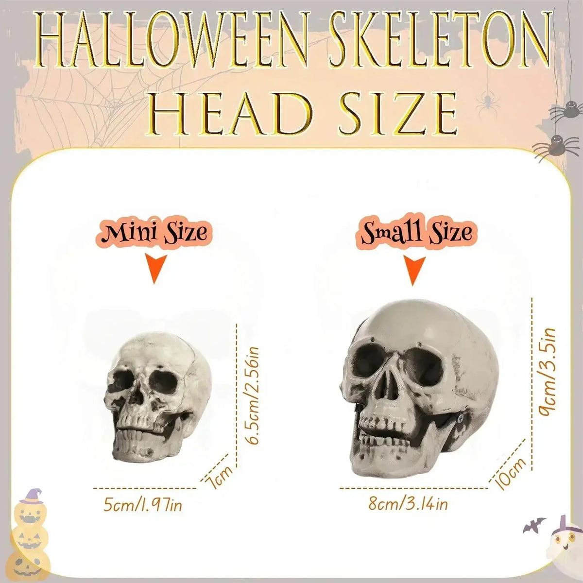 Mini Plastic Halloween Skulls | Rigid Build | Compact Shape | 2 Scale Options