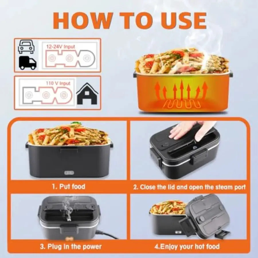 Electric Lunch Box for Adults 100W with 2 Stainless Steel Containers 1.8L Heated Lunch Boxes for Men Food Heater Portable 12/24 from PriceLows™