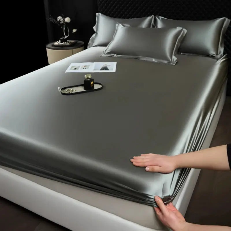 Solid Color Fashion Satin Fitted Sheet Rayon Mattress Cover with Elastic Band Bed Sheet for Bedding 140x200 160x200 from PriceLows™