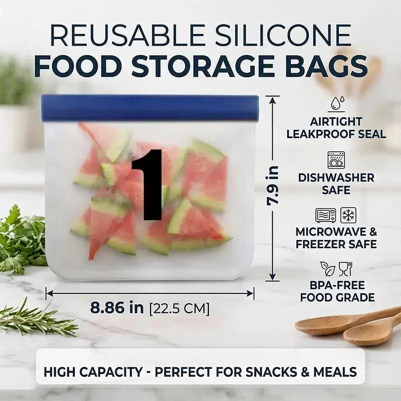 Silicone Food Storage Bag | Leakproof | Freezer Safe | Blue