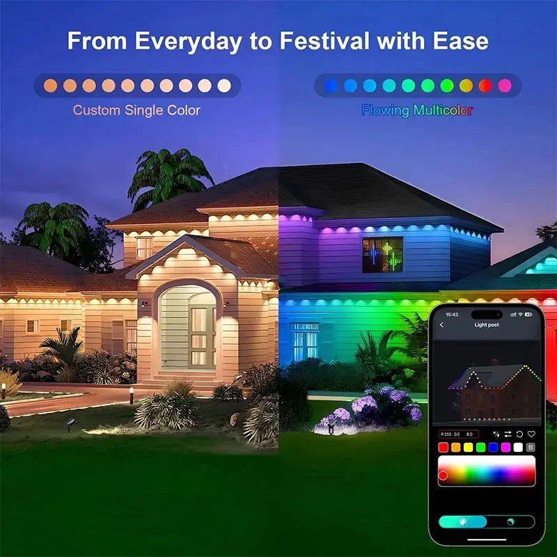 Permanent Outdoor Lights 150FT 90LEDs Smart RGBIC Eaves Lights Scene Modes IP67 Waterproof for Halloween Christmas Decorations from PriceLows™