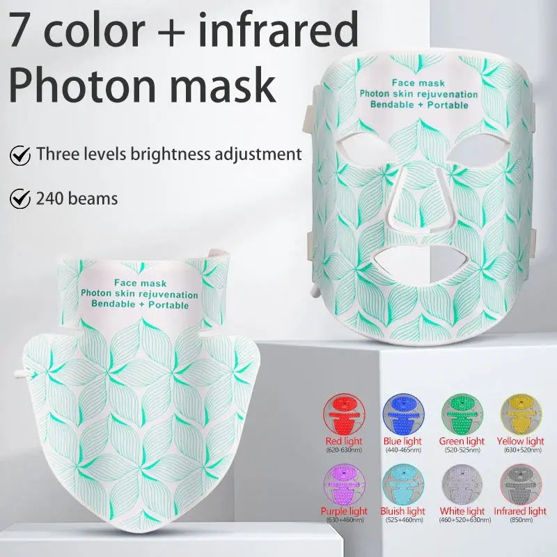 7 Colors + Infrared LED Face Mask and Neck Red Light Therapy Anti Aging Wrinkle Acne Pore Oil Control Skin Tighten Whiten from PriceLows™