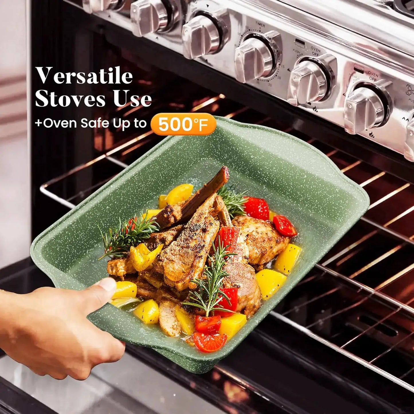 17-Piece Nonstick Induction Cookware Set with Griddle, Green Granite Pots and Pans, Healthy Cooking Set from PriceLows™