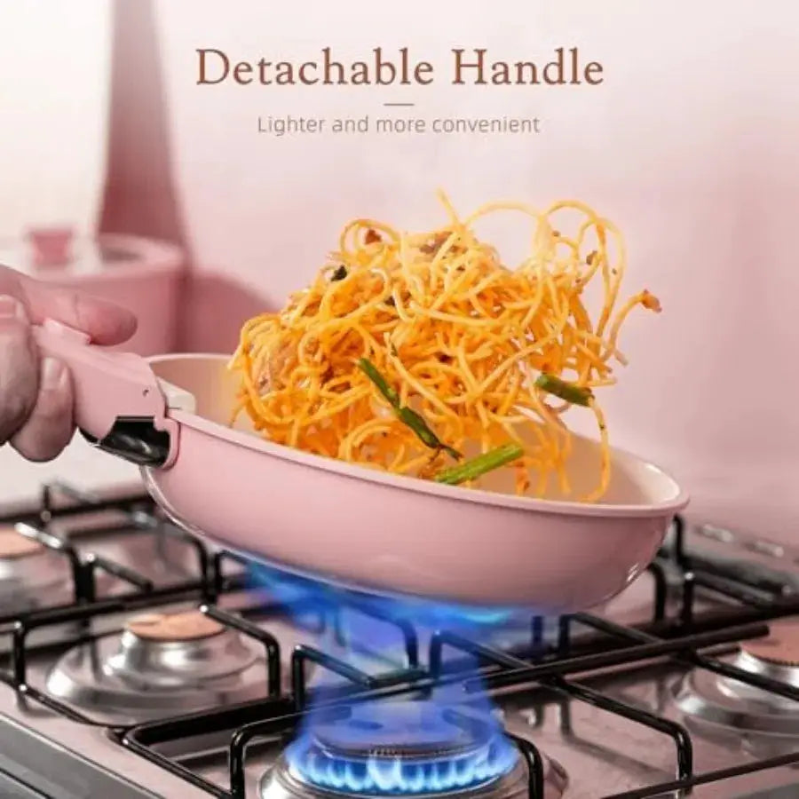 Pots and Pans Set Non Stick, Ceramic Cookware Set Detachable Handle, RV Kitchen Cooking Set Removable Handles, Oven Safe, Induc from PriceLows™