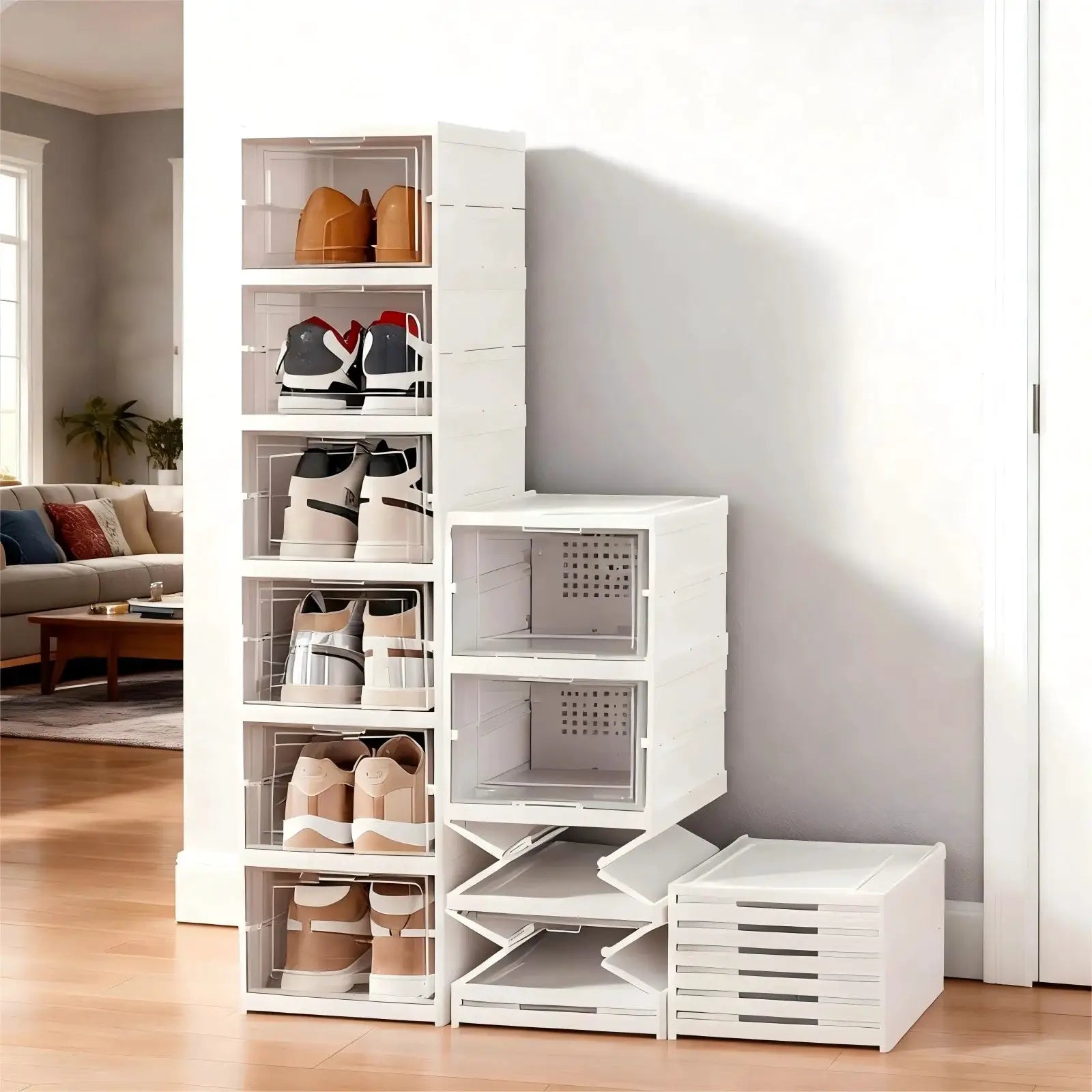 Foldable Clear Shoe Storage Organizer, Stackable Dustproof Thickened Sneaker, Shoe Box Rack Cabinet for Closet Dorm Apartment from PriceLows™