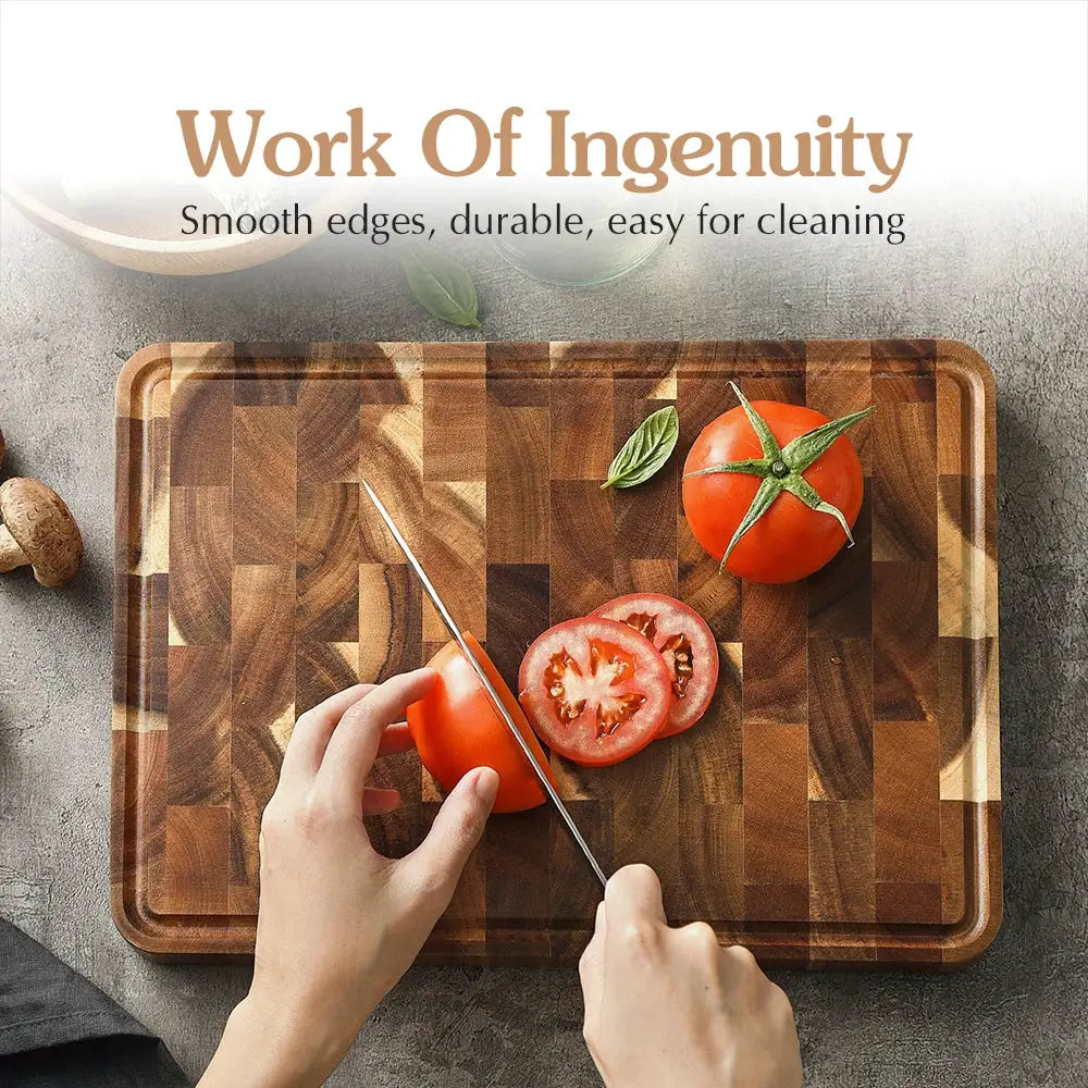 Cutting Board | Acacia Wood | Non Slip Base | Large Rectangular