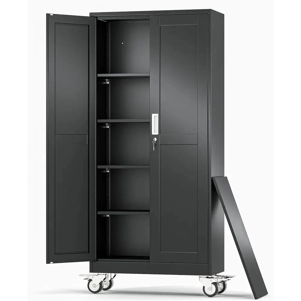 71 Tall Rolling Utility Cabinet with Wheels, Lock, 4 Adjustable Shelves - Heavy Duty Steel Storage for Garage, Office, Utility R from PriceLows™